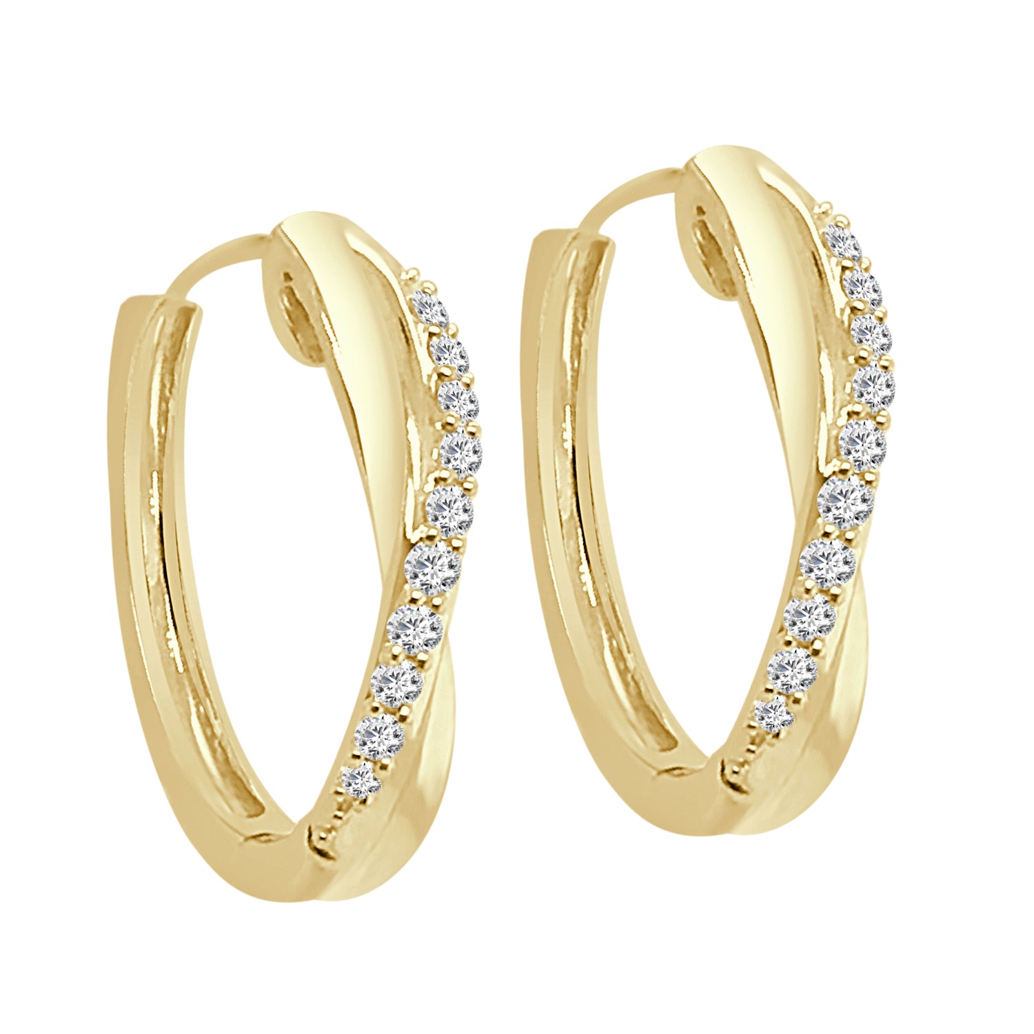 Oval Twist 14 Karat Yellow Gold Earrings with Natural Diamond 0.20 Carats