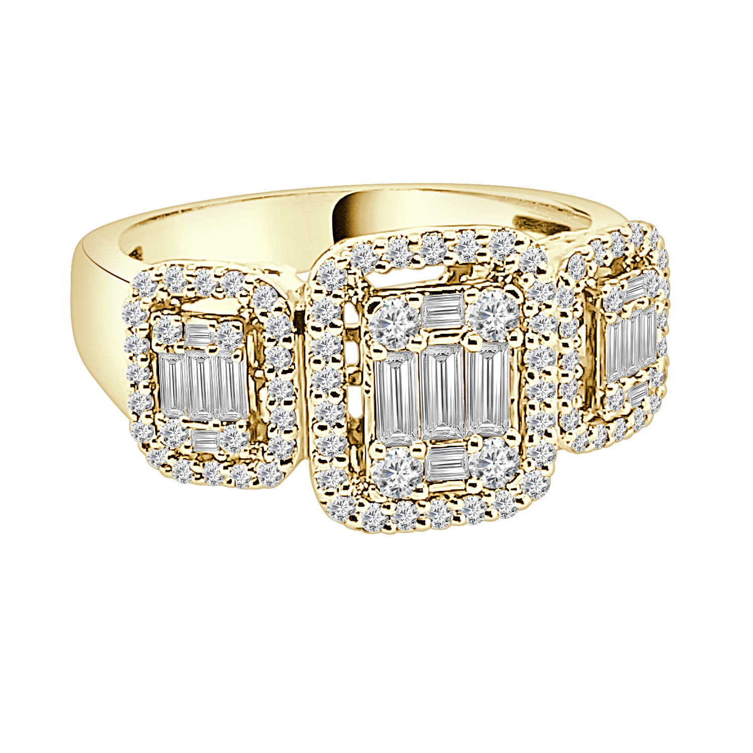 14K Yellow Gold Mosaic Diamond Engagement Ring - 0.98 Carat Natural Diamond