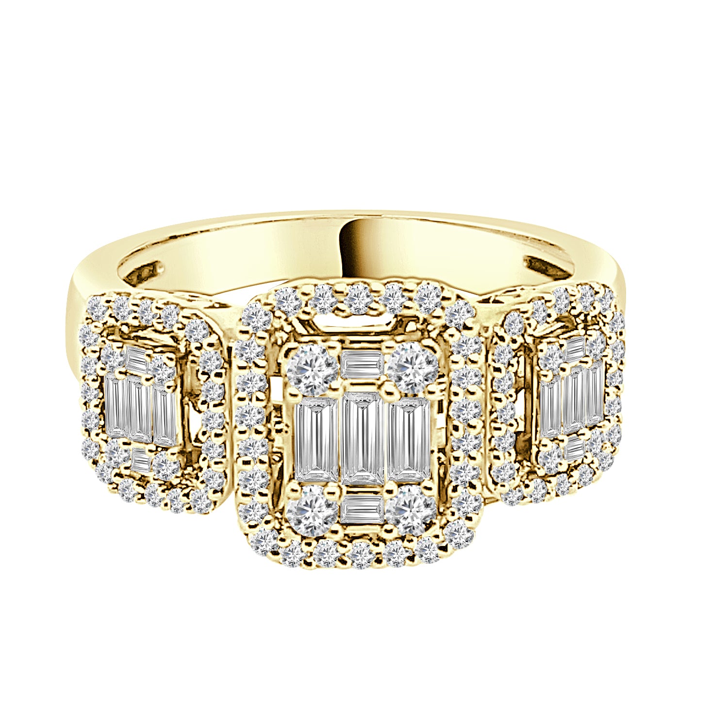 14K Yellow Gold Mosaic Diamond Engagement Ring - 0.98 Carat Natural Diamond