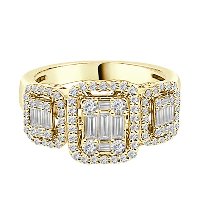 14K Yellow Gold Mosaic Diamond Engagement Ring - 0.98 Carat Natural Diamond