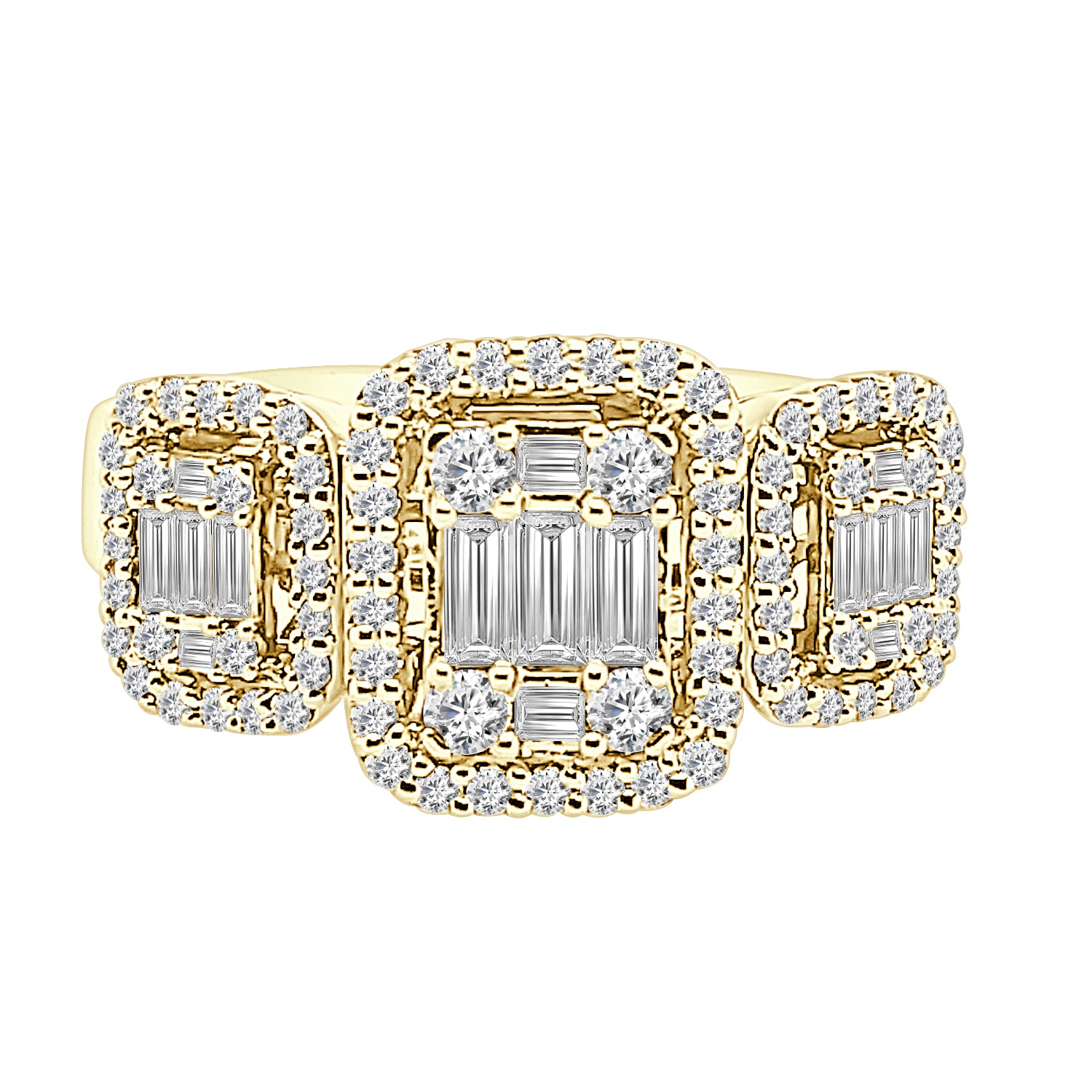 14K Yellow Gold Mosaic Diamond Engagement Ring - 0.98 Carat Natural Diamond