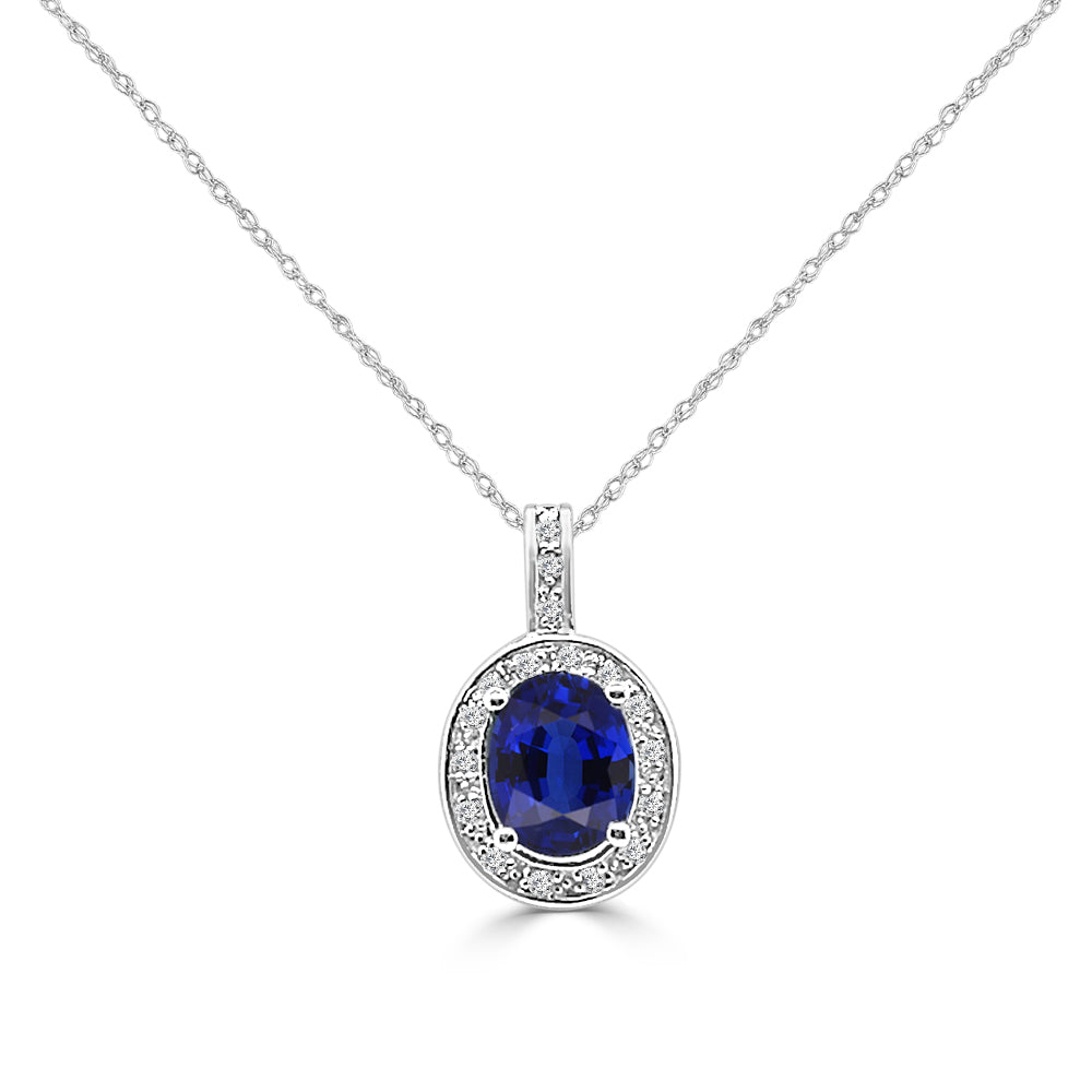 Oval Blue Sapphire and Diamond Necklace in 14K White Gold - 2.20 Carats