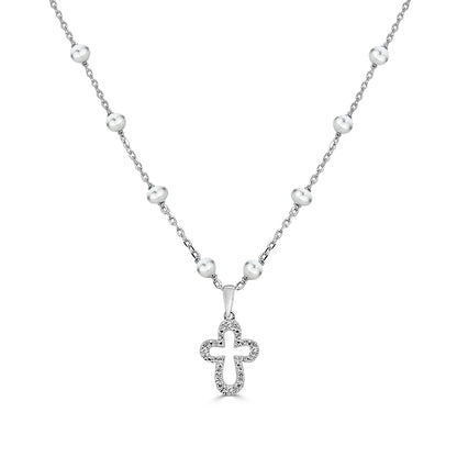 Sterling Silver Pearl Station Necklace with Pendant - Elegant Silver and Pearl Statement Jewelry