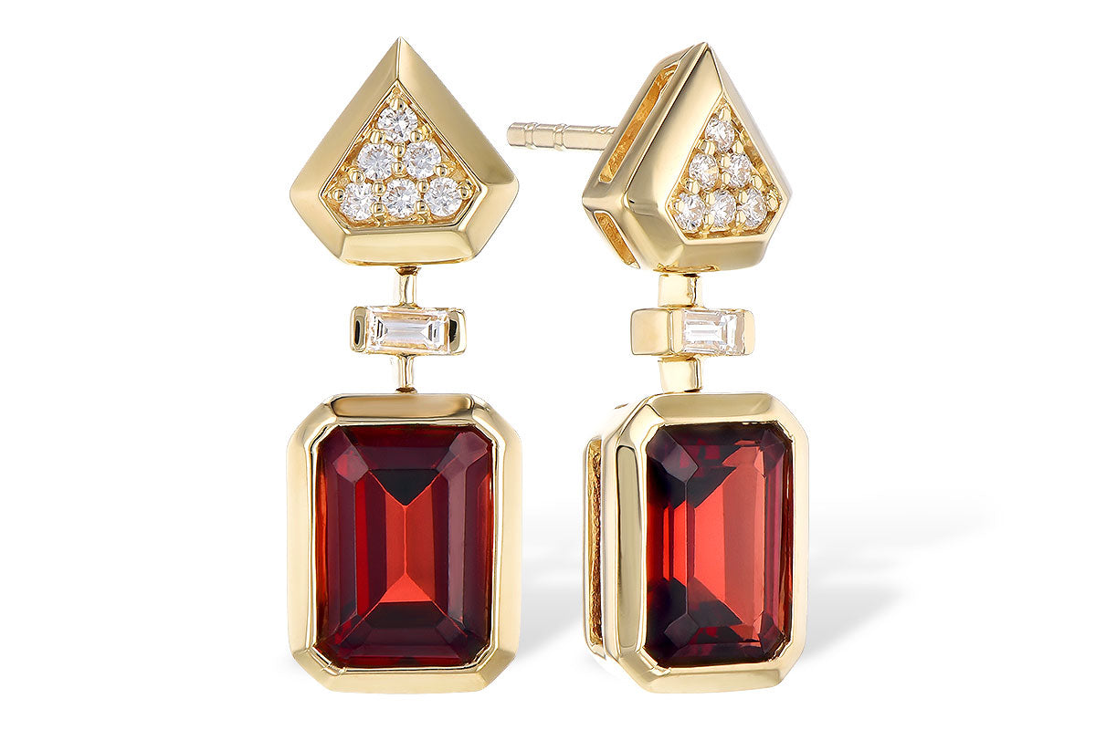 14K Yellow Gold Garnet Emerald Shape Earrings - 2.25 Carat