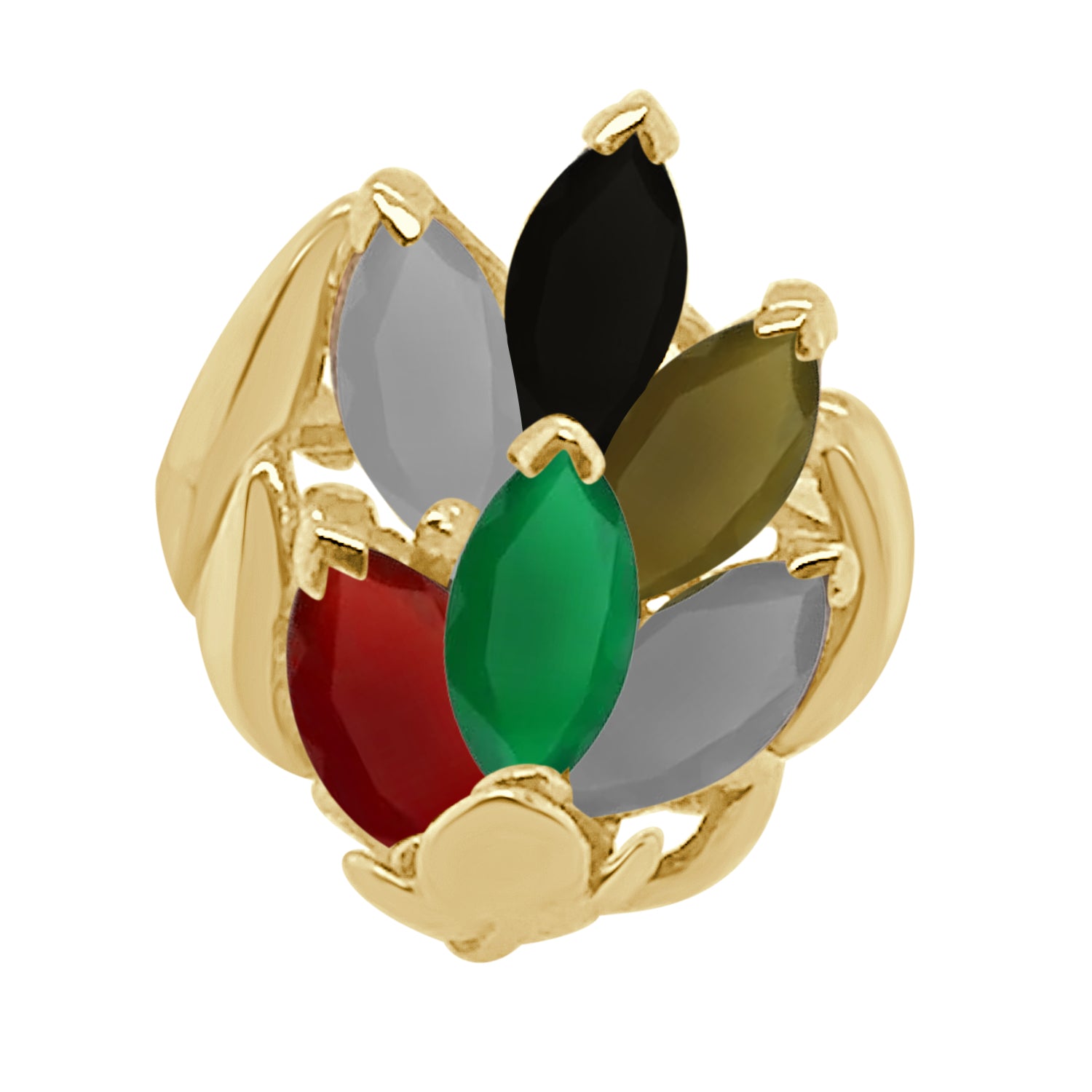 Stunning Multi-Colored Jade Ring in 14 Karat Yellow Gold