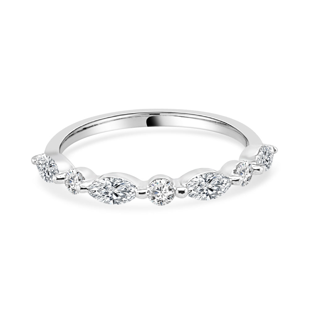 14K White Gold Natural Diamond Wedding Band with Shared Prong Round and Marquise Shapes - 0.67 Carat