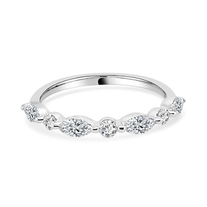 14K White Gold Natural Diamond Wedding Band with Shared Prong Round and Marquise Shapes - 0.67 Carat