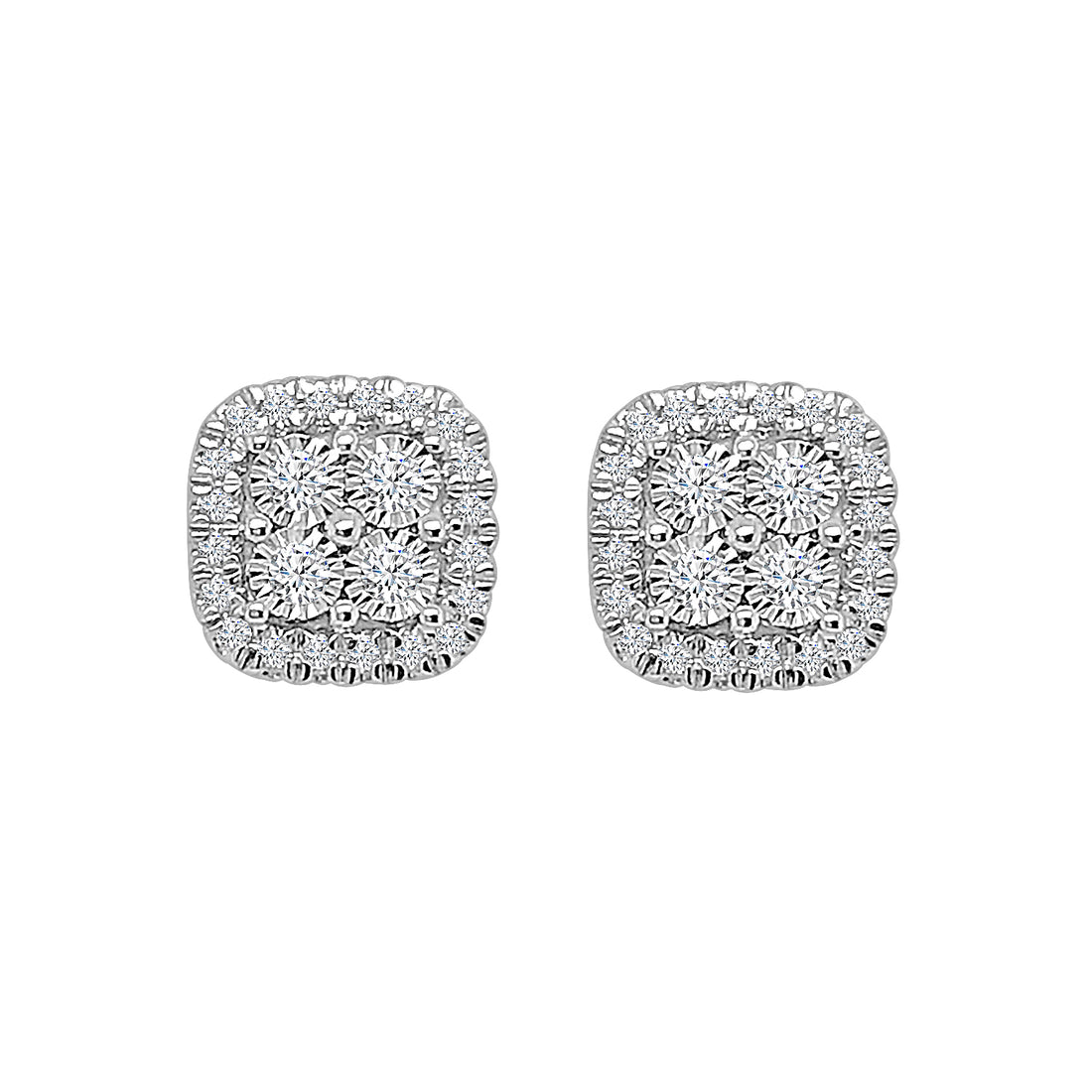 14K White Gold Illusion Set Cluster Earrings with 0.16ct Natural Diamond