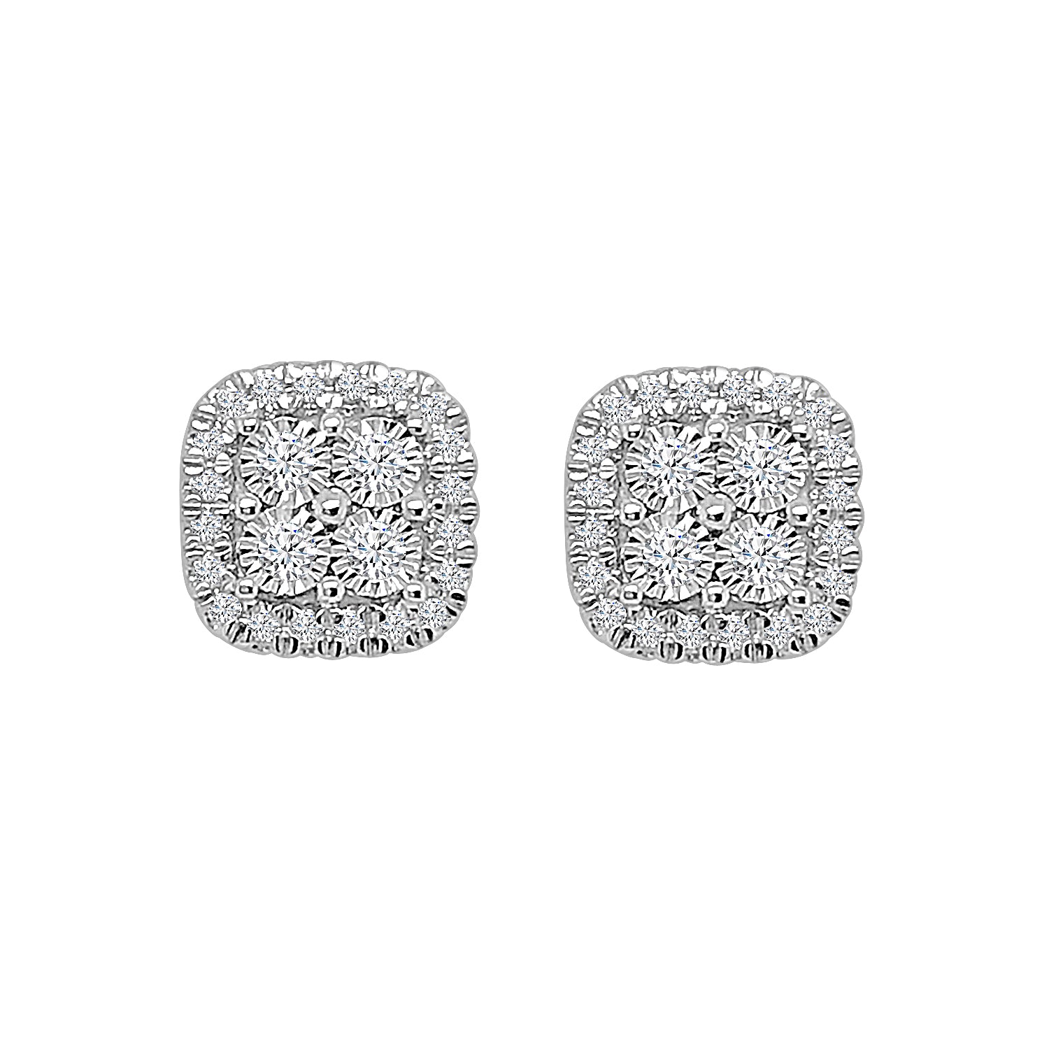 14K White Gold Illusion Set Cluster Earrings with 0.16ct Natural Diamond