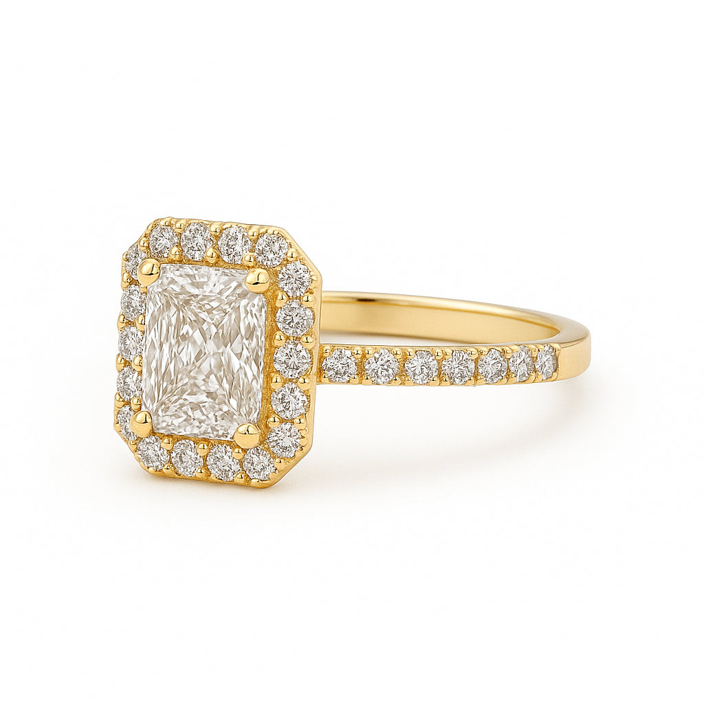 Radiant 1.00 Lab Diamond Engagement Ring in 14 Karat Yellow Gold