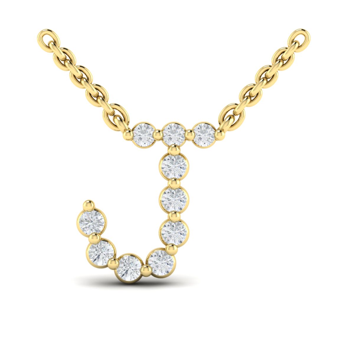 14K Yellow Gold Initial J Necklace with 0.20 ct Natural Diamond
