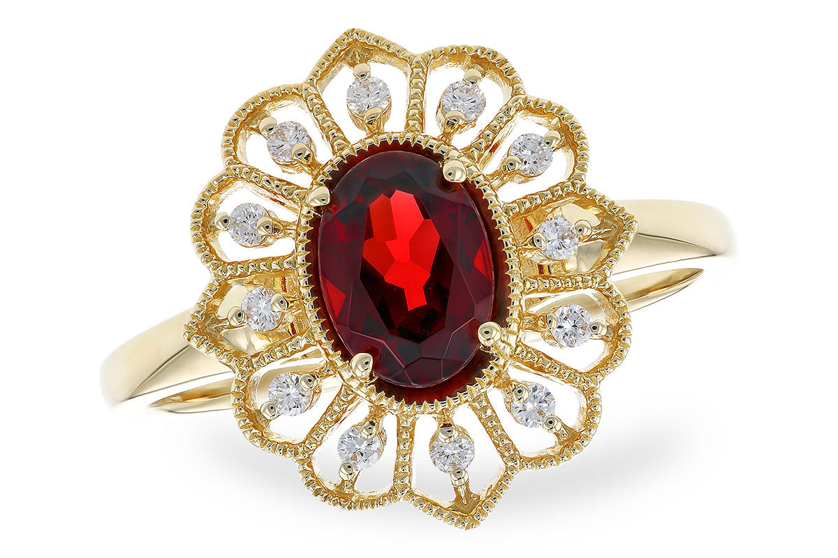 14K Yellow Gold Oval Garnet Halo Ring - 0.80 ct Fancy