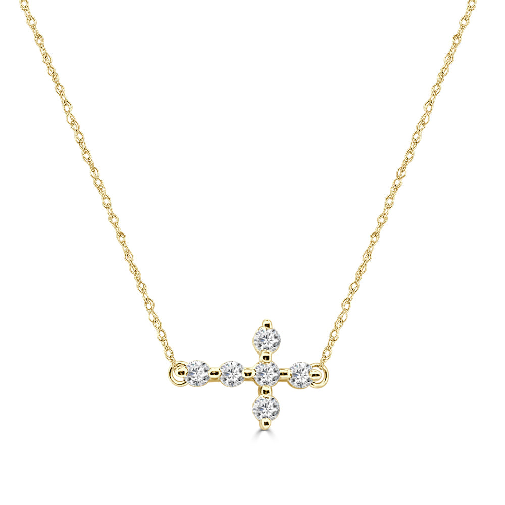 10 Karat Yellow Gold Diamond Cross Pendant Necklace with Round 0.22 Carat Natural Diamond