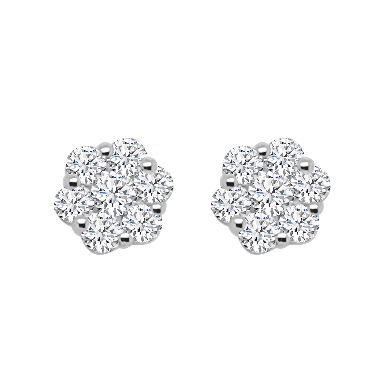 10 Karat White Gold Cluster Stud Earrings with 0.75 ct Natural Diamond
