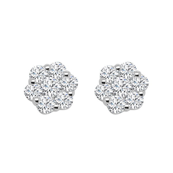 10 Karat White Gold Cluster Stud Earrings with 0.75 ct Natural Diamond