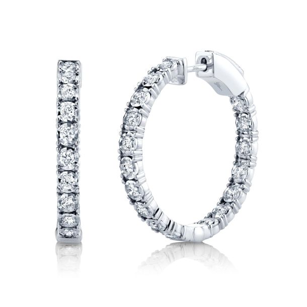 White Gold Round Lab Diamond Hoop Earrings - 14K, 6.74 Carats