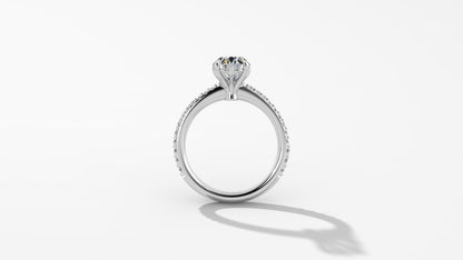 Platinum Oval Diamond Band Engagement Ring with Claw Prongs