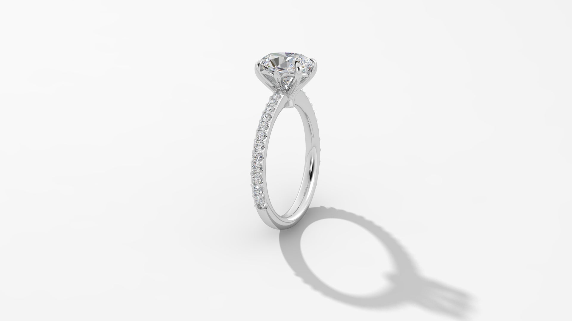 Platinum Oval Diamond Band Engagement Ring with Claw Prongs