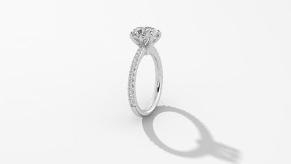 Platinum Oval Diamond Band Engagement Ring with Claw Prongs