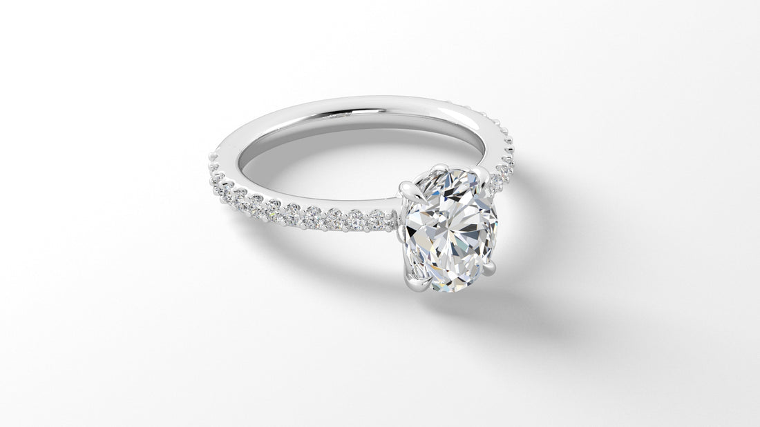Platinum Oval Diamond Band Engagement Ring with Claw Prongs