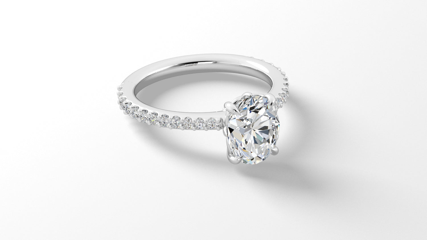 Platinum Oval Diamond Band Engagement Ring with Claw Prongs