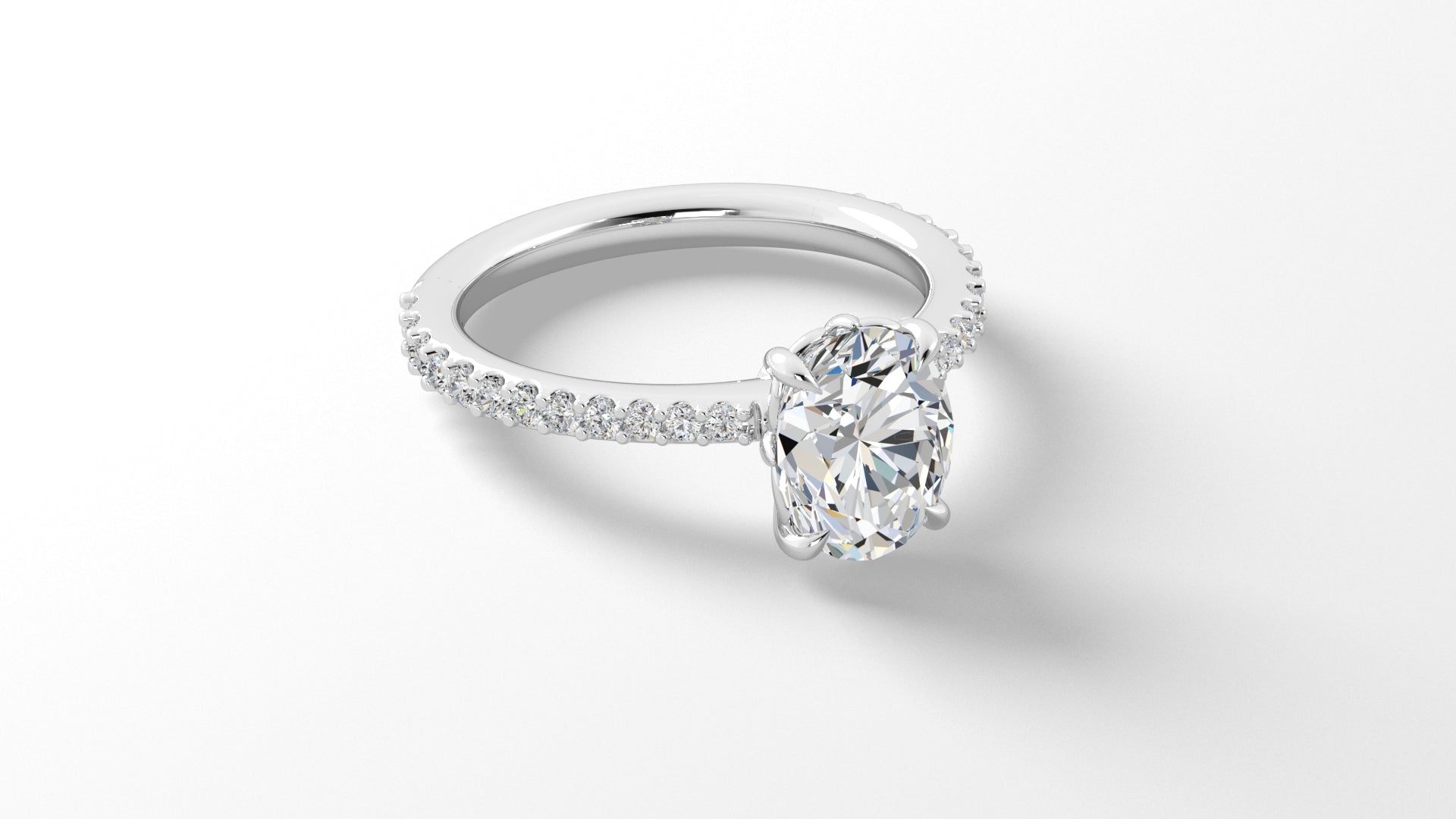 Platinum Oval Diamond Band Engagement Ring with Claw Prongs