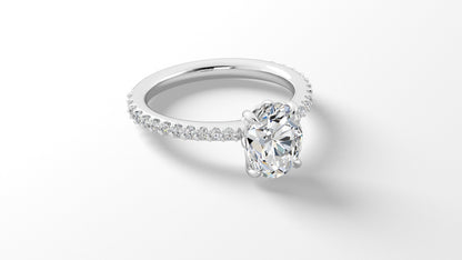 Platinum Oval Diamond Band Engagement Ring with Claw Prongs