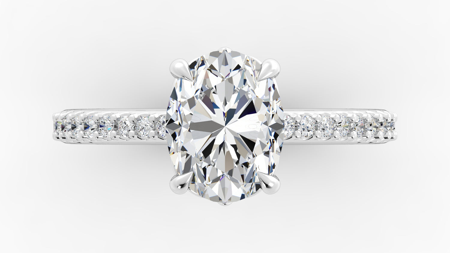 Platinum Oval Diamond Band Engagement Ring with Claw Prongs
