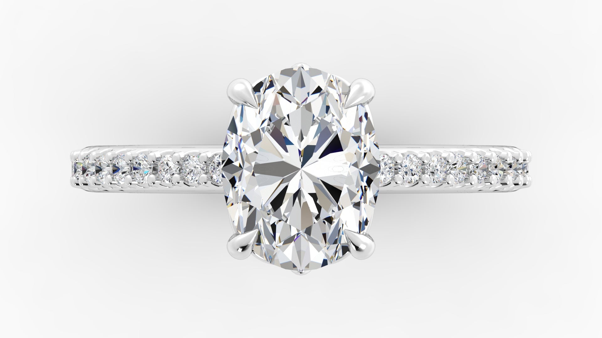 Platinum Oval Diamond Band Engagement Ring with Claw Prongs
