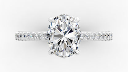 Platinum Oval Diamond Band Engagement Ring with Claw Prongs