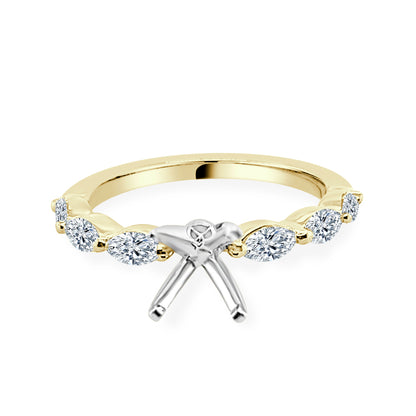 14K Yellow Gold Marquise Diamond Engagement Mounting in East to West Style - 0.53ct Natural Diamond