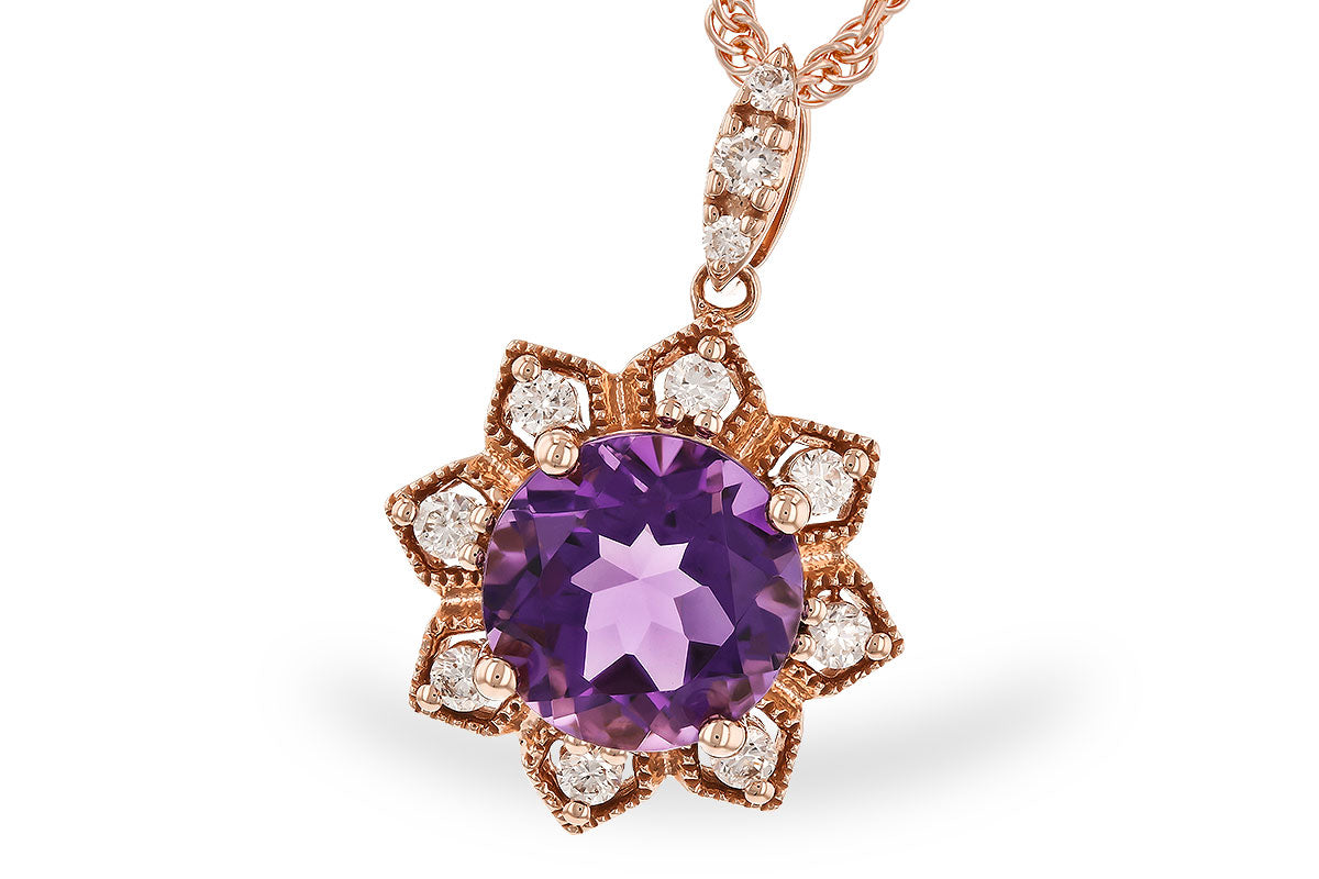 Floral Amethyst Round Shape Necklace in 14 Karat Rose Gold - 1.70 Carats