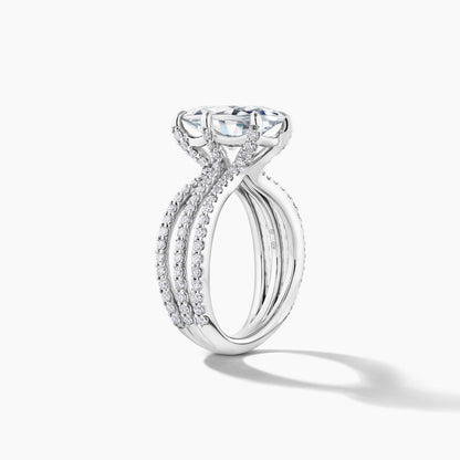 Platinum Oval Shape Engagement Ring with SMP Three Row Split Shank Band featuring 5.00 Carat Natural Diamond