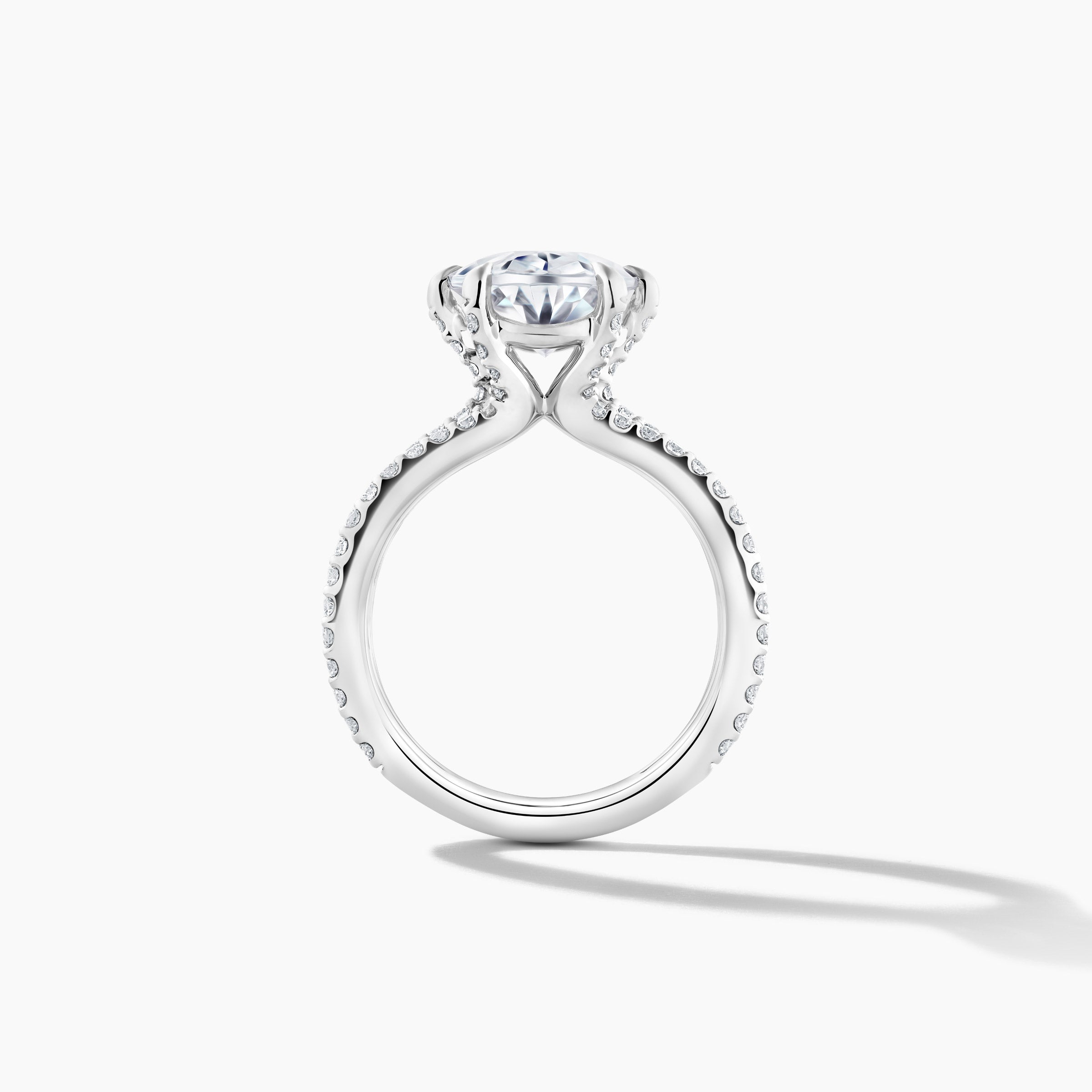 Platinum Oval Shape Engagement Ring with SMP Three Row Split Shank Band featuring 5.00 Carat Natural Diamond