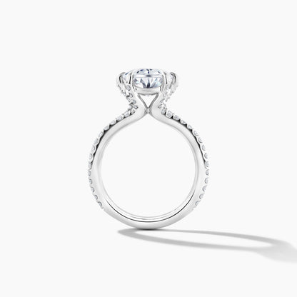 Platinum Oval Shape Engagement Ring with SMP Three Row Split Shank Band featuring 5.00 Carat Natural Diamond