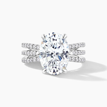 Platinum Oval Shape Engagement Ring with SMP Three Row Split Shank Band featuring 5.00 Carat Natural Diamond