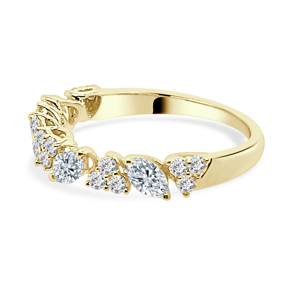Marquise Elegance: 14K Yellow Gold Wedding Band with RBC Tristar Design &amp; 0.90ct Natural Diamond