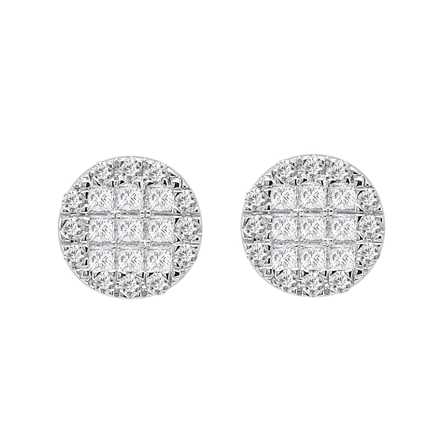 Fancy Round Stud Earrings in 18 Karat White Gold with Natural Diamond Accent (0.76 ct)
