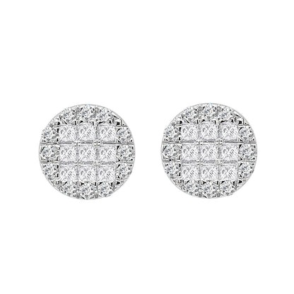 Fancy Round Stud Earrings in 18 Karat White Gold with Natural Diamond Accent (0.76 ct)