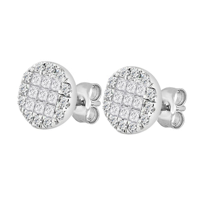 Fancy Round Stud Earrings in 18 Karat White Gold with Natural Diamond Accent (0.76 ct)