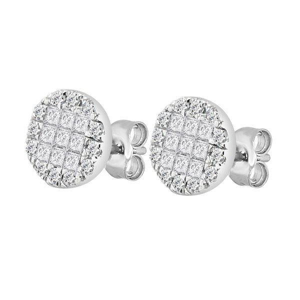 0.76ct Fancy Round Stud Earrings in 18K White Gold with Natural Diamonds