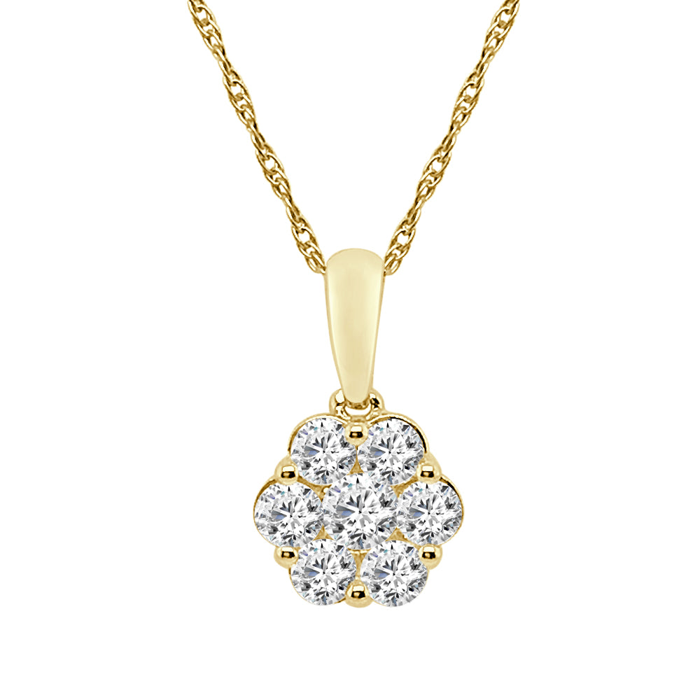 10 Karat Yellow Gold Cluster Necklace with Natural Diamond 0.50 CT