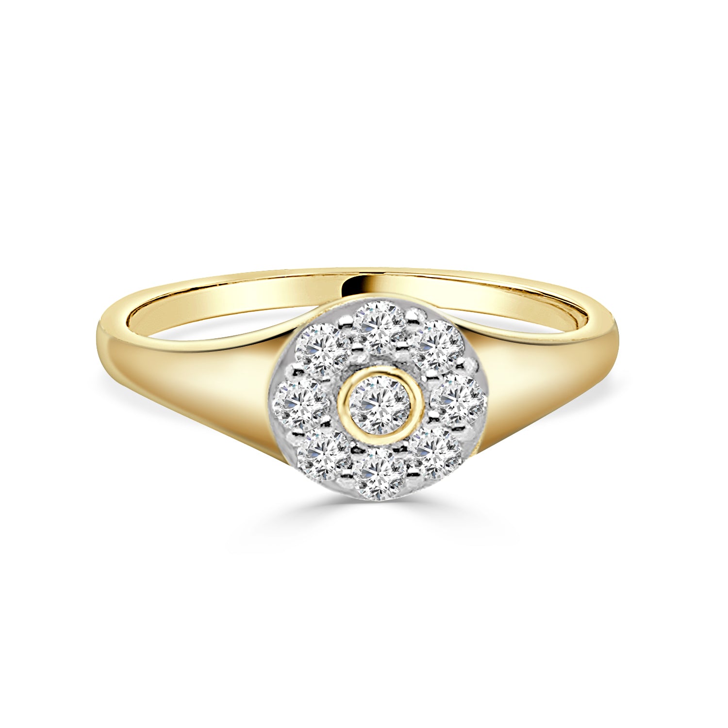 14K Gold Natural Diamond Rd Halo Signet Ring - 0.28 ct