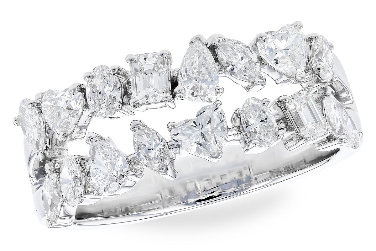 Double Row Fancy Shapes 14 Karat White Gold Ring with Natural Diamond 1.38 Carat