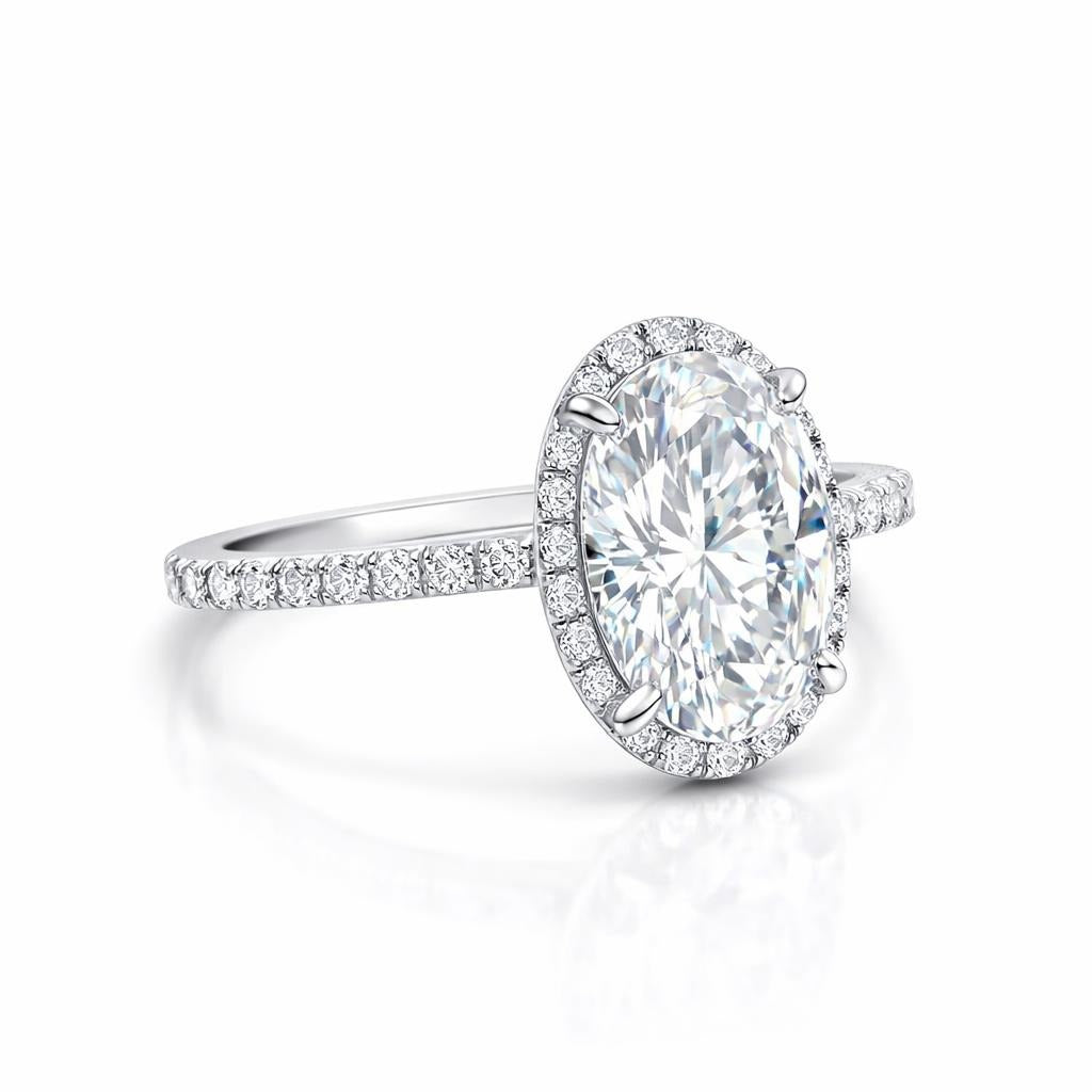 14K White Gold Halo Engagement Ring with Lab-Created Diamond