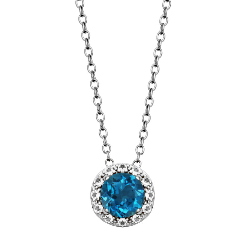 Luxurious London Blue Topaz &amp; White Topaz Sterling Silver Necklace with Blue Topaz Accents