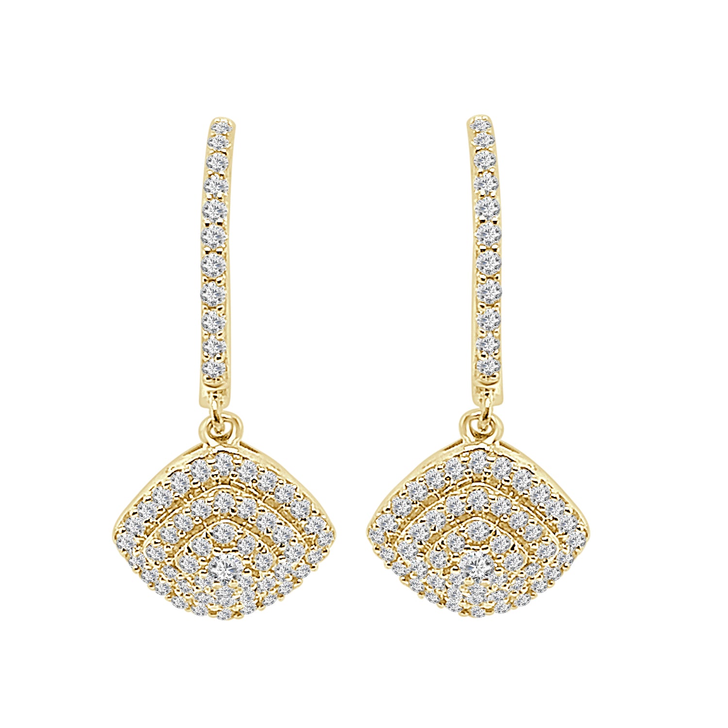 10K Yellow Gold Cushion Cluster Earrings with 0.75ct Natural Diamonds