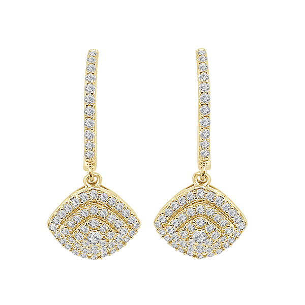 10K Yellow Gold Cushion Cluster Earrings with 0.75 ct Natural Diamond