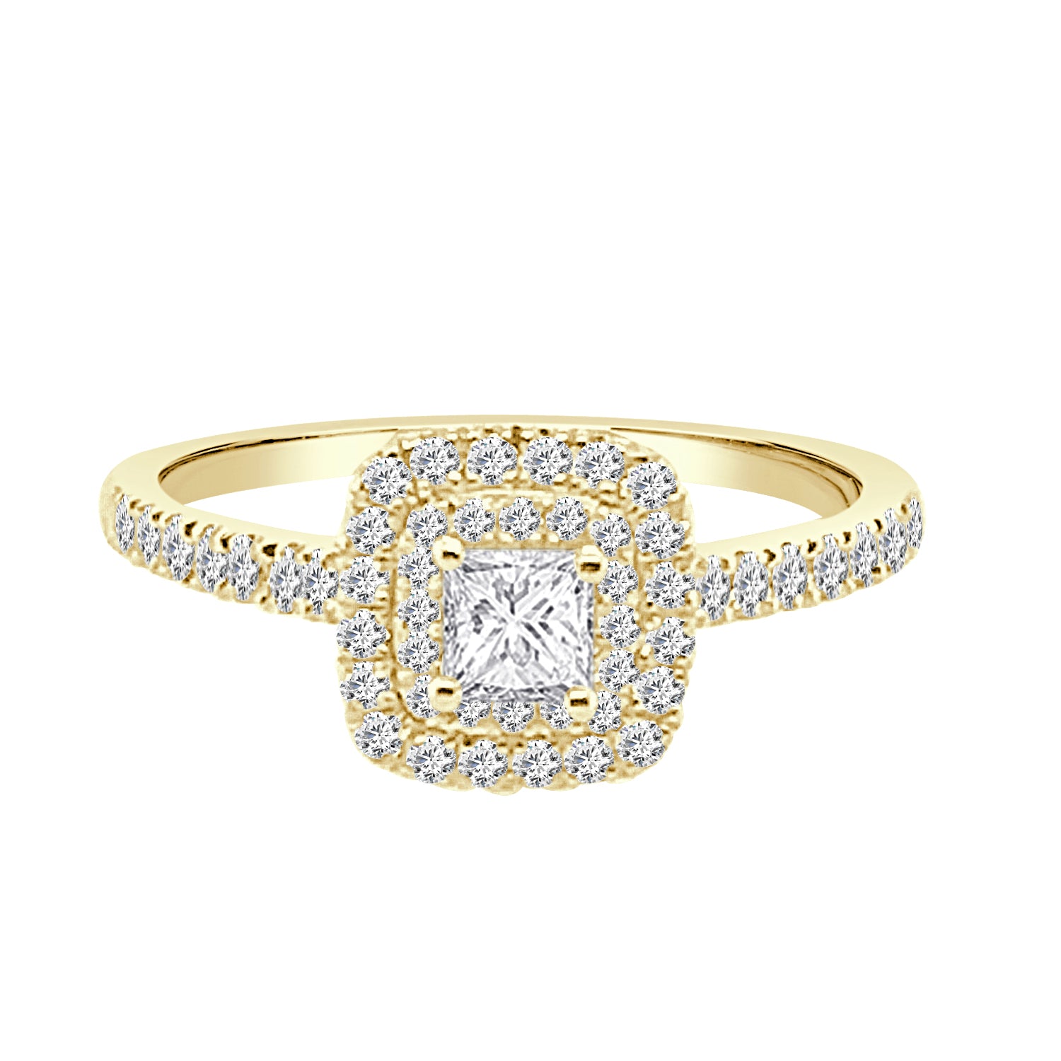 14K Yellow Gold Double Cushion Princess Cut Diamond Engagement Ring (0.38 ct)