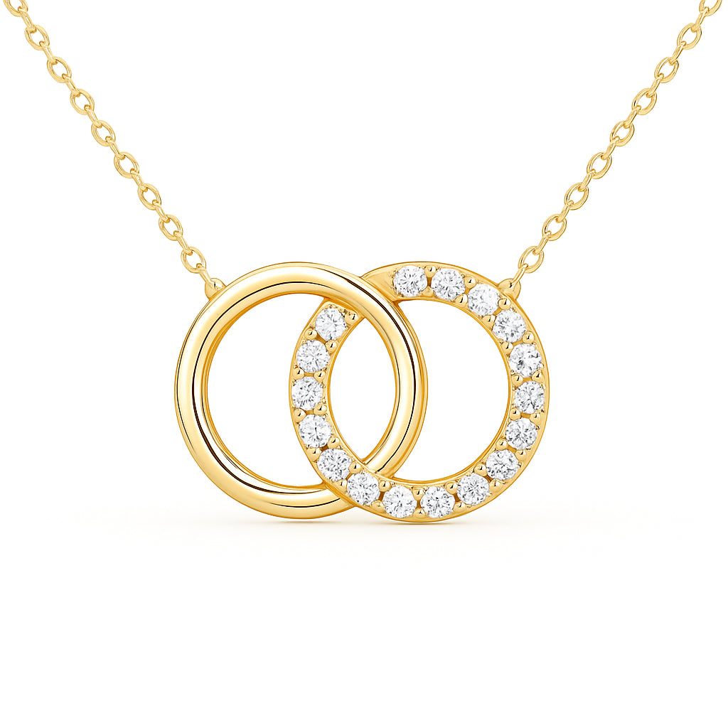 14K Yellow Gold Entwined Circles Diamond Necklace - 0.20ct Round Natural Diamond Pendant